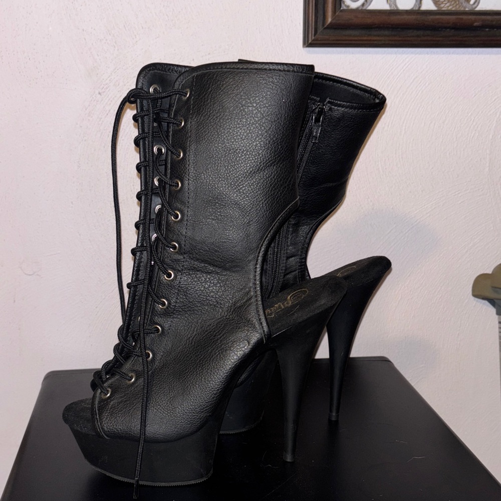 Pleaser Black Lace-Up Platform Heels